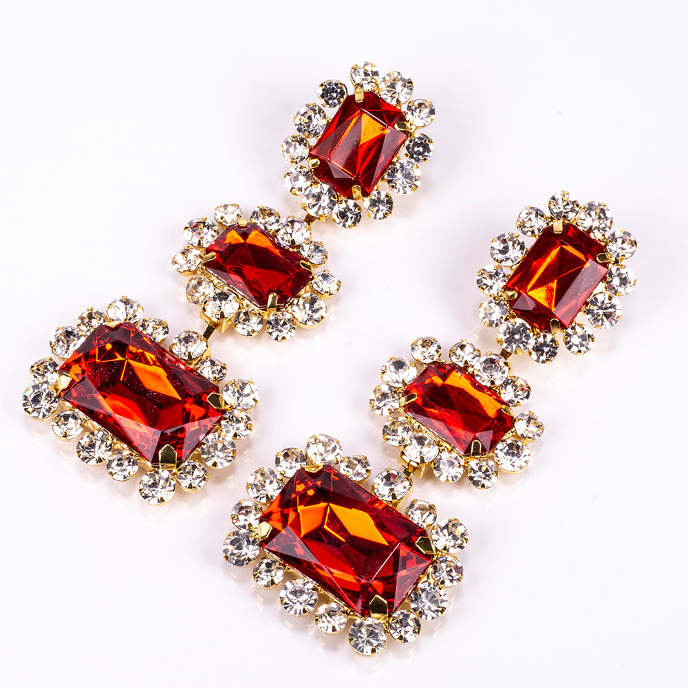 Conjunto de Aleación Bañado en Oro con Cristal Emporia® Rojo y Cristal Emporia® Blanco ( Collar +Pendientes ) 3 