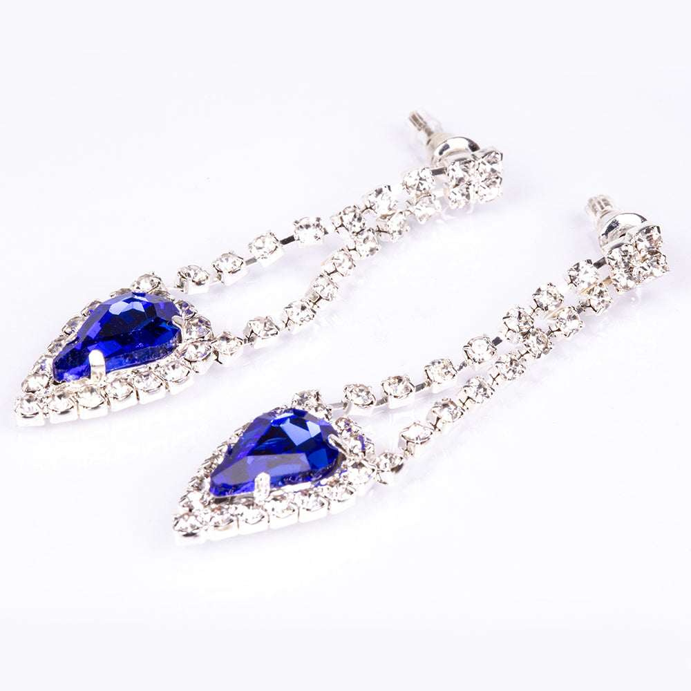 Conjunto de Aleación Bañado en Oro con Cristal Emporia® Azul y Cristal Emporia® Blanco ( Collar +Pendientes )