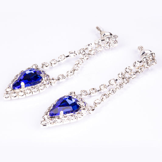 Conjunto de Aleación Bañado en Oro con Cristal Emporia® Azul y Cristal Emporia® Blanco ( Collar +Pendientes )