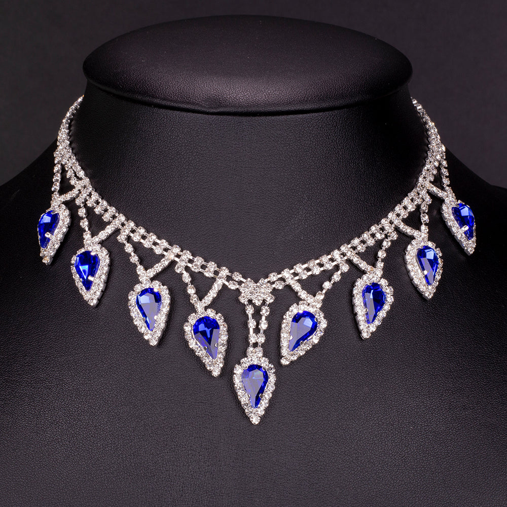 Conjunto de Aleación Bañado en Oro con Cristal Emporia® Azul y Cristal Emporia® Blanco ( Collar +Pendientes ) 5 