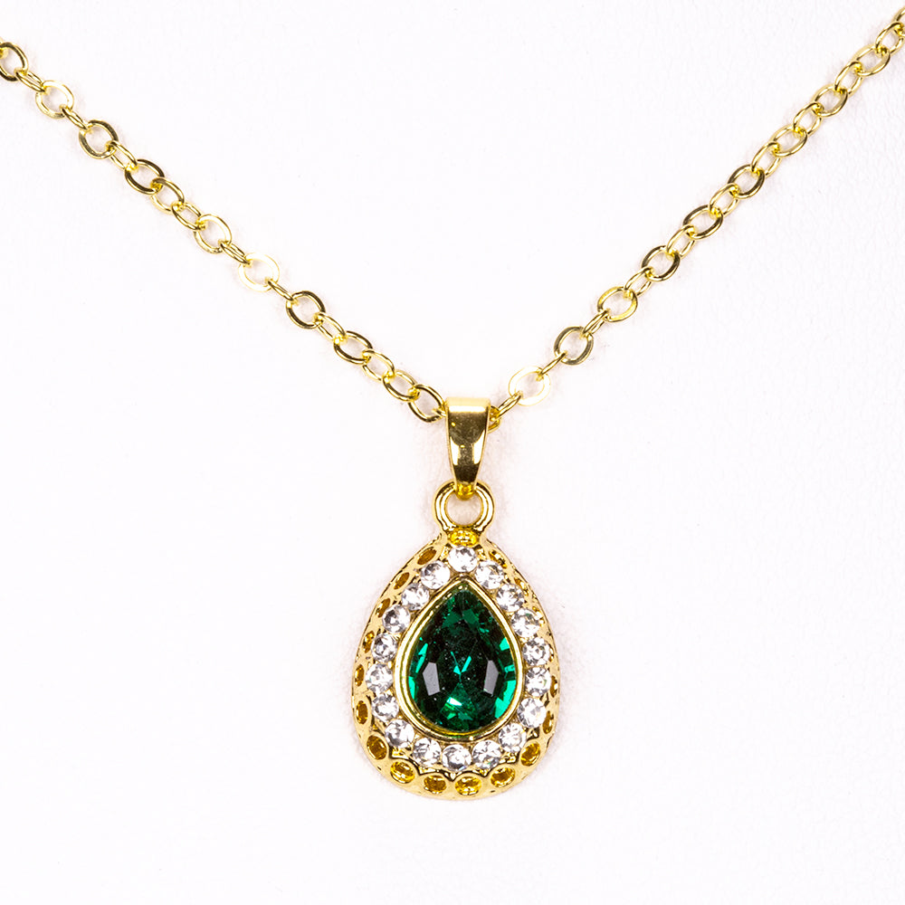 Conjunto de Aleación Bañado en Oro con Cristal Emporia® Verde y Cristal Emporia® Blanco ( Collar +Pendientes +Pulsera +Anillo +Colgante )