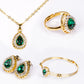 Conjunto de Aleación Bañado en Oro con Cristal Emporia® Verde y Cristal Emporia® Blanco ( Collar +Pendientes +Pulsera +Anillo +Colgante )