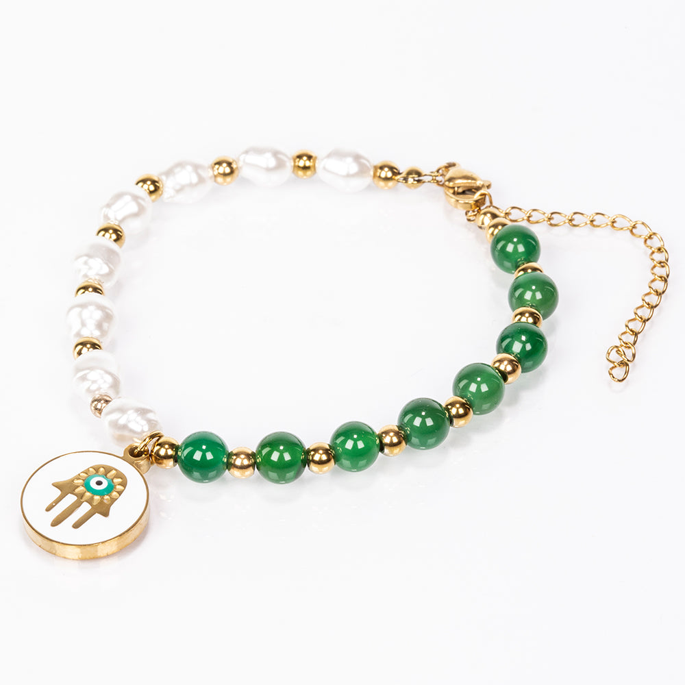 Conjunto de Aleación Bañado en Oro con Ágata Verde ( Collar +Pendientes +Pulsera ) 6 