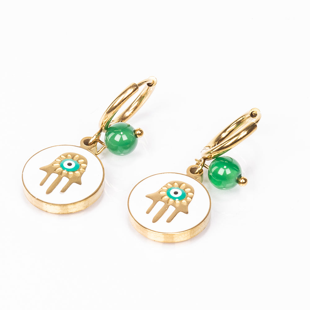 Conjunto de Aleación Bañado en Oro con Ágata Verde ( Collar +Pendientes +Pulsera ) 8 