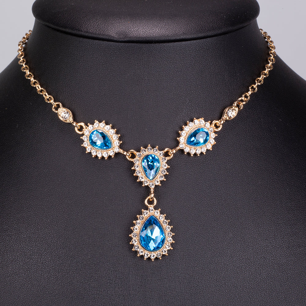 Conjunto de Aleación Bañado en Oro con Cristal Emporia® Azul y Cristal Emporia® Blanco ( Collar +Pendientes +Pulsera ) 2 