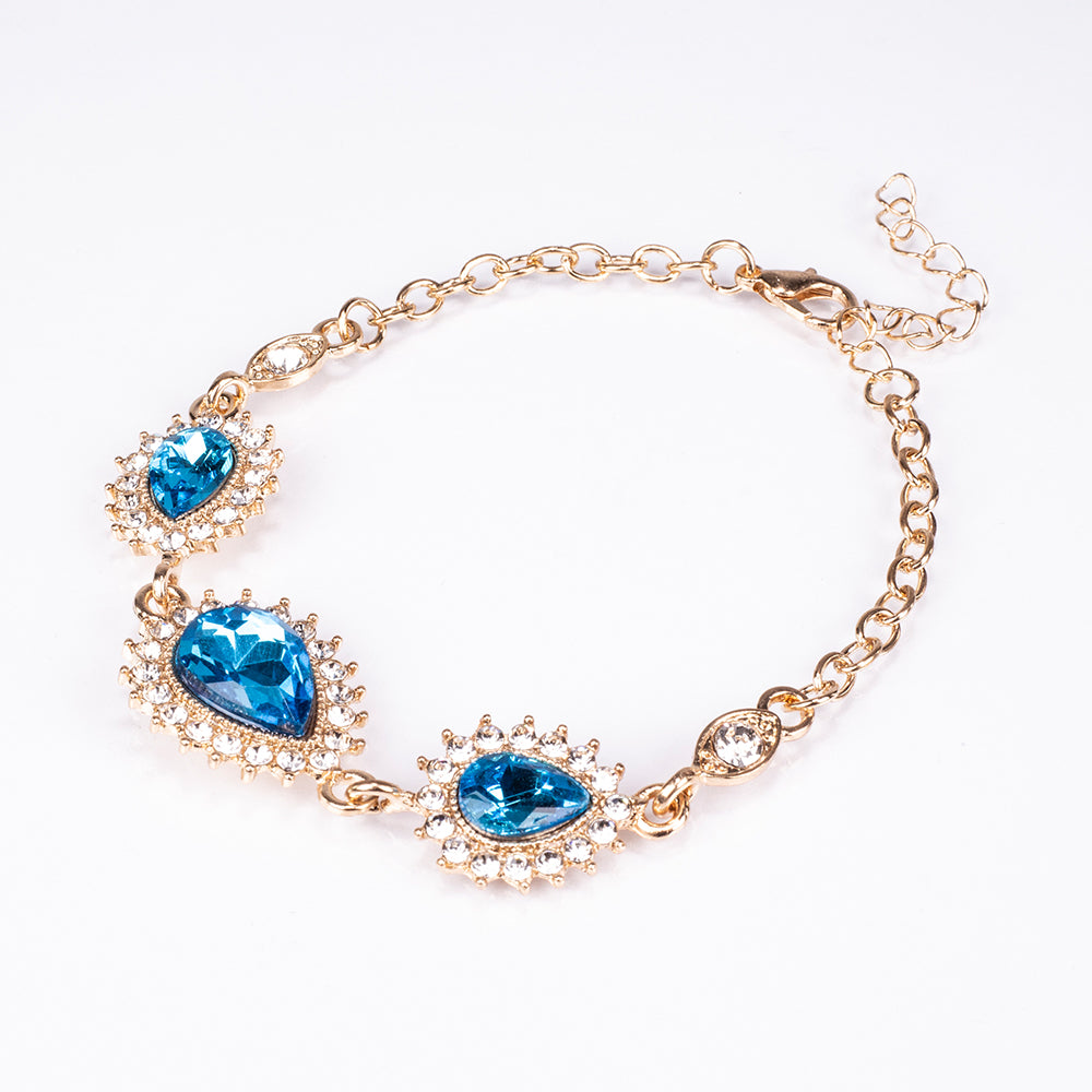 Conjunto de Aleación Bañado en Oro con Cristal Emporia® Azul y Cristal Emporia® Blanco ( Collar +Pendientes +Pulsera )