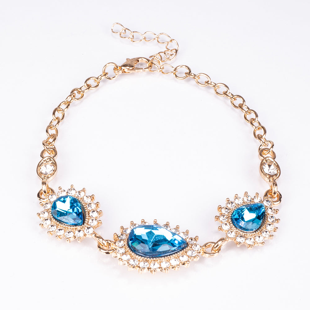 Conjunto de Aleación Bañado en Oro con Cristal Emporia® Azul y Cristal Emporia® Blanco ( Collar +Pendientes +Pulsera )
