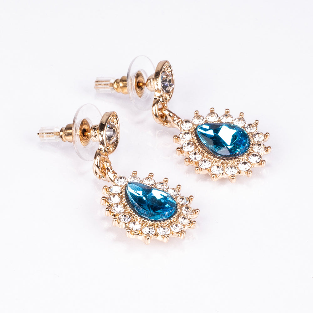 Conjunto de Aleación Bañado en Oro con Cristal Emporia® Azul y Cristal Emporia® Blanco ( Collar +Pendientes +Pulsera ) 6 
