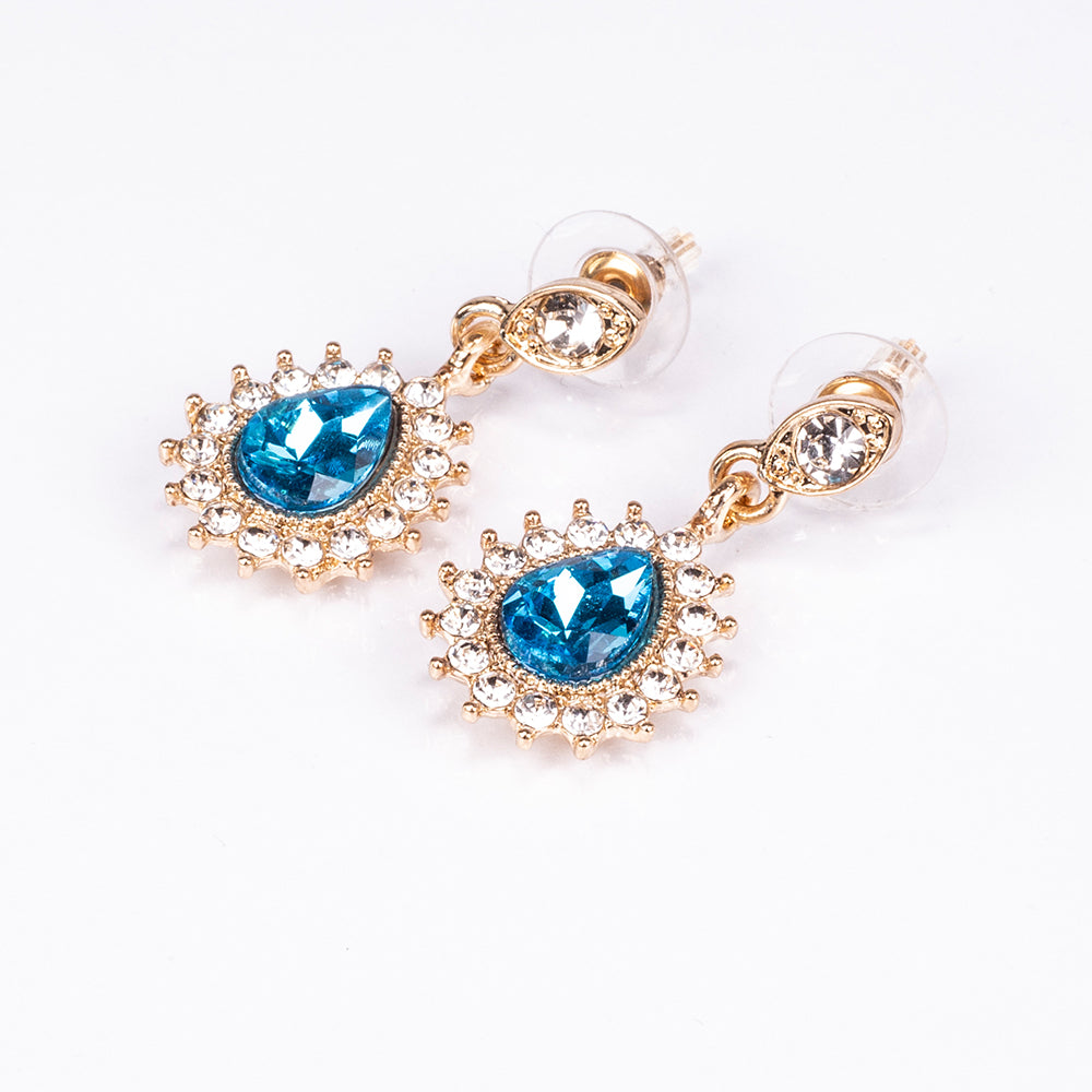 Conjunto de Aleación Bañado en Oro con Cristal Emporia® Azul y Cristal Emporia® Blanco ( Collar +Pendientes +Pulsera ) 7 