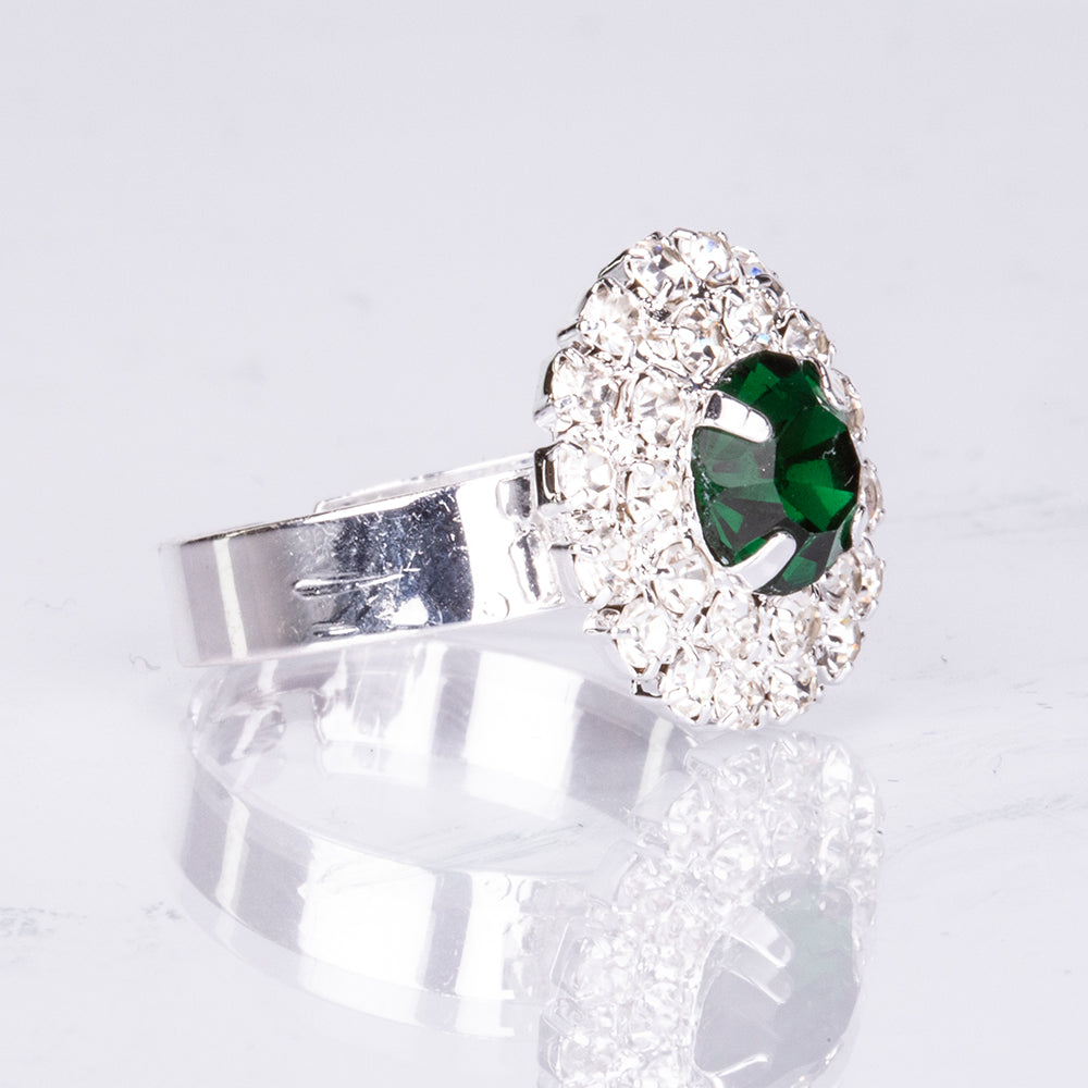 Conjunto de Aleación Bañado en Oro con Cristal Emporia® Verde y Cristal Emporia® Blanco ( Collar +Pendientes +Pulsera +Anillo ) 2 