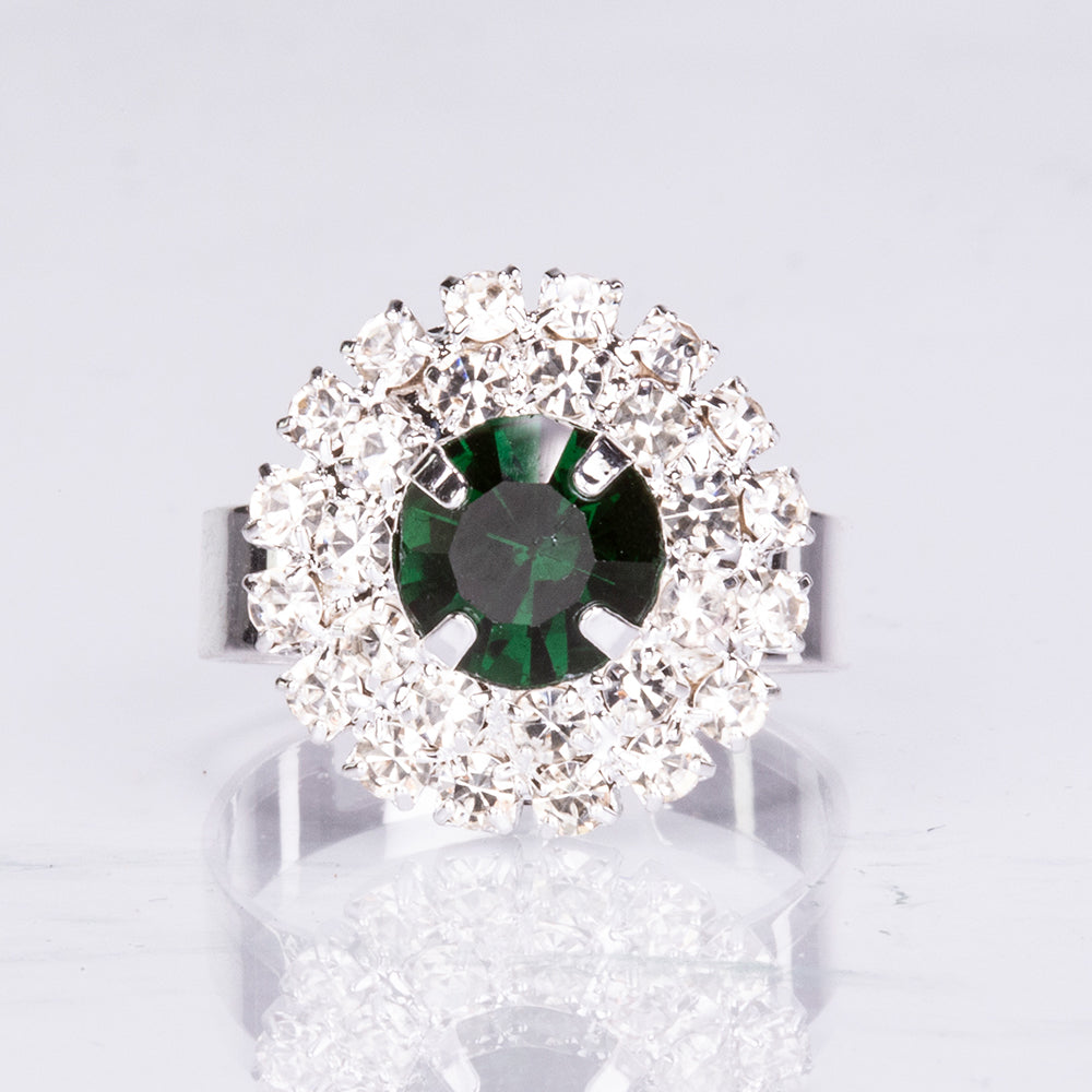 Conjunto de Aleación Bañado en Oro con Cristal Emporia® Verde y Cristal Emporia® Blanco ( Collar +Pendientes +Pulsera +Anillo )