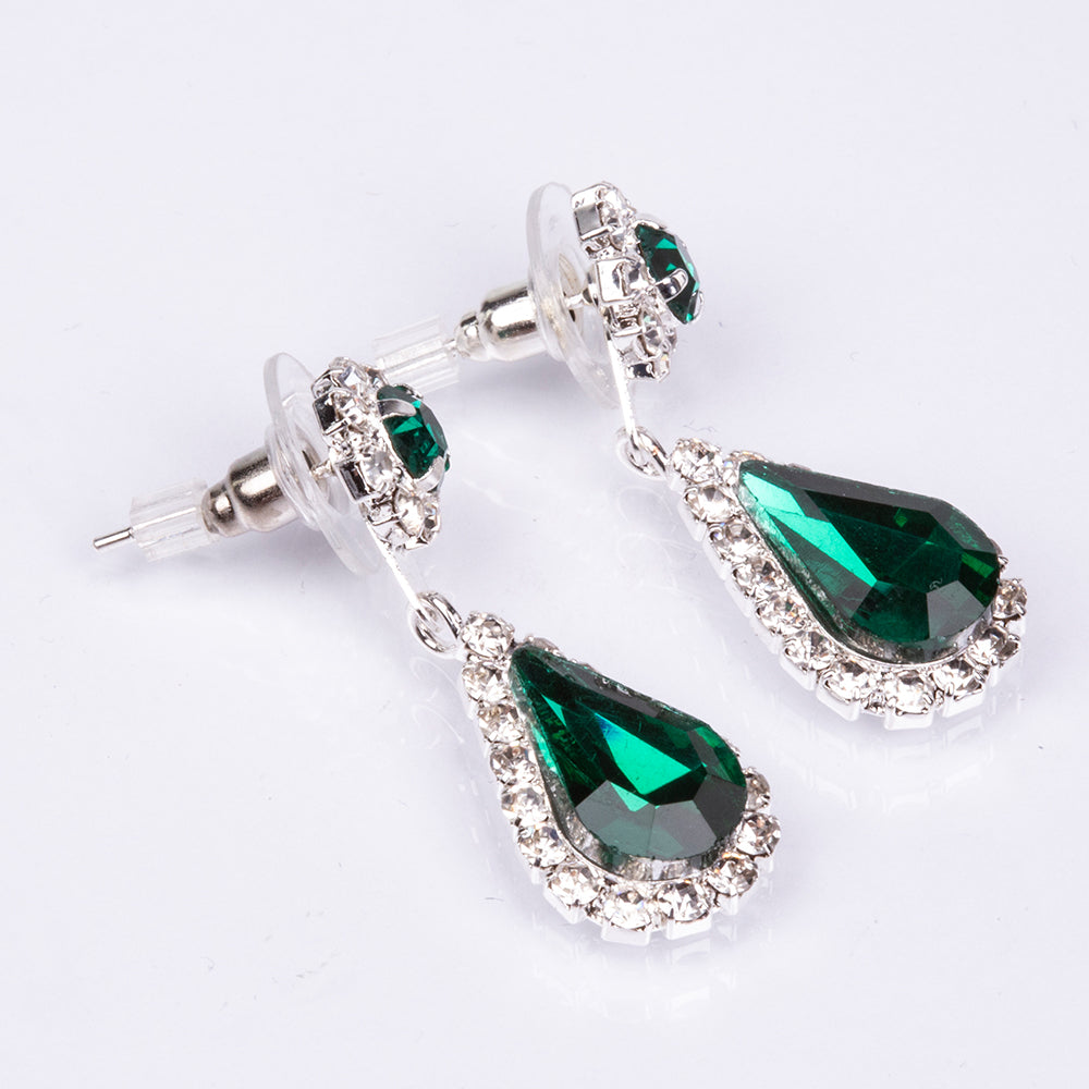 Conjunto de Aleación Bañado en Oro con Cristal Emporia® Verde y Cristal Emporia® Blanco ( Collar +Pendientes +Pulsera +Anillo ) 4 