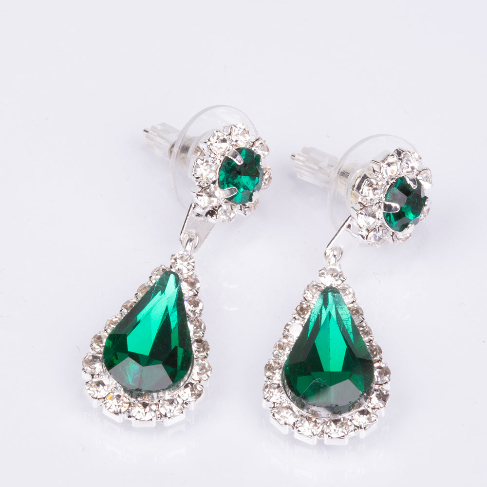 Conjunto de Aleación Bañado en Oro con Cristal Emporia® Verde y Cristal Emporia® Blanco ( Collar +Pendientes +Pulsera +Anillo ) 5 