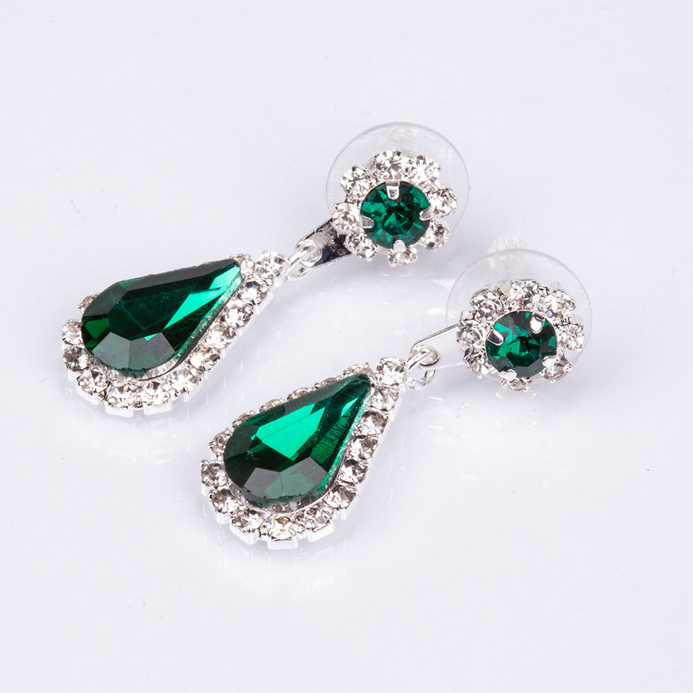 Conjunto de Aleación Bañado en Oro con Cristal Emporia® Verde y Cristal Emporia® Blanco ( Collar +Pendientes +Pulsera +Anillo ) 6 