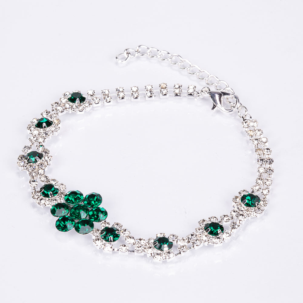 Conjunto de Aleación Bañado en Oro con Cristal Emporia® Verde y Cristal Emporia® Blanco ( Collar +Pendientes +Pulsera +Anillo )