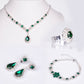 Conjunto de Aleación Bañado en Oro con Cristal Emporia® Verde y Cristal Emporia® Blanco ( Collar +Pendientes +Pulsera +Anillo )