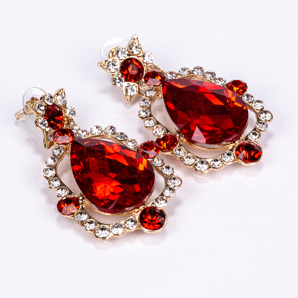 Conjunto de Aleación Bañado en Oro con Cristal Emporia® Rojo y Cristal Emporia® Blanco ( Collar +Pendientes ) 3 
