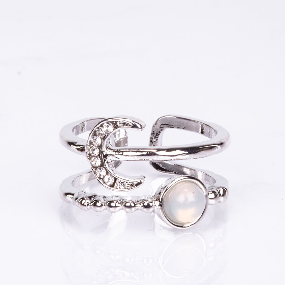 Anillo de Aleación Bañado en Oro con Piedra Lunar 1 