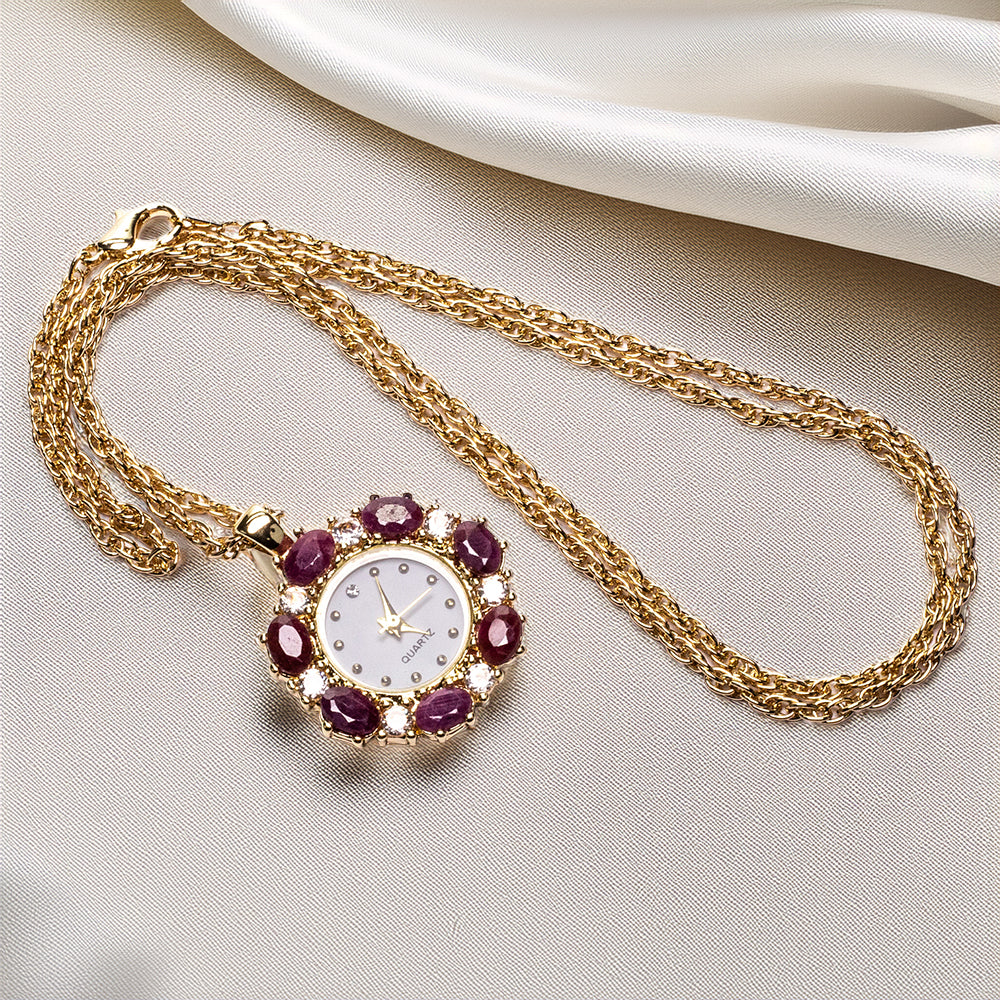 Collar de Aleación Bañado en Oro con Rubí y Cristal Emporia® Blanco 4 