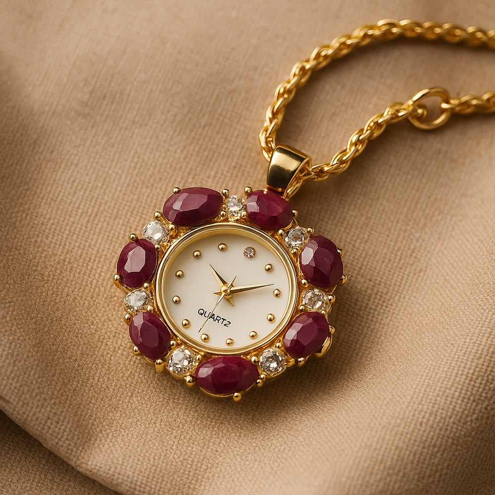 Collar de Aleación Bañado en Oro con Rubí y Cristal Emporia® Blanco 5 