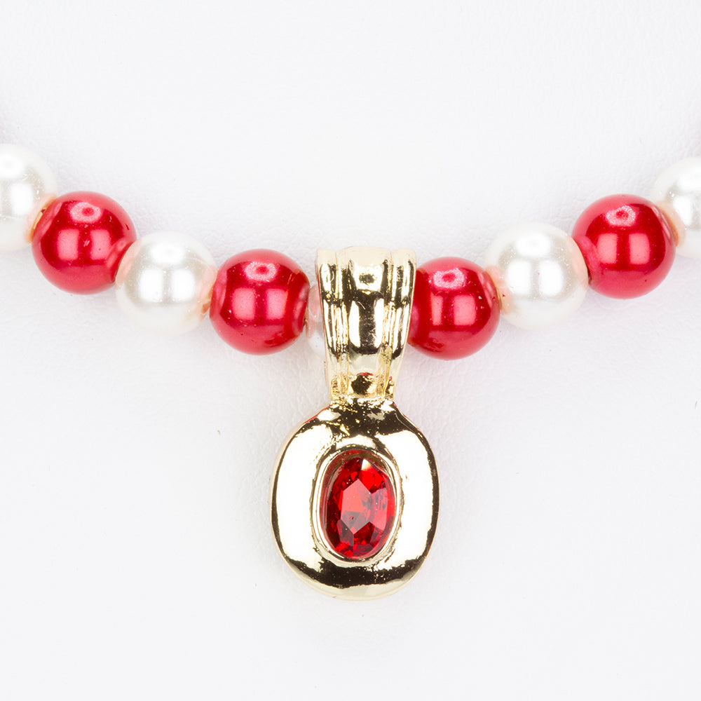 Conjunto de Aleación Bañado en Oro con Perla de cristal y Cristal Emporia® Rojo ( Collar +Pendientes +Pulsera ) 8 