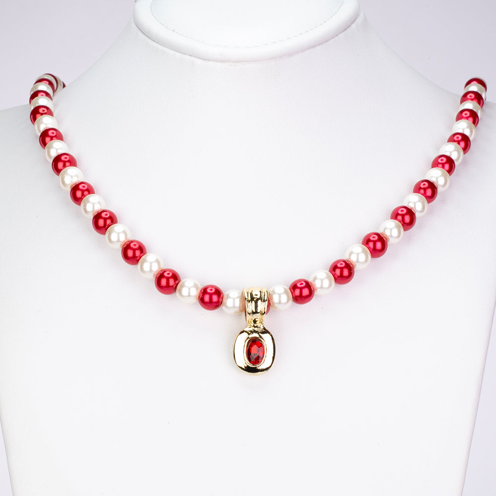 Conjunto de Aleación Bañado en Oro con Perla de cristal y Cristal Emporia® Rojo ( Collar +Pendientes +Pulsera ) 9 