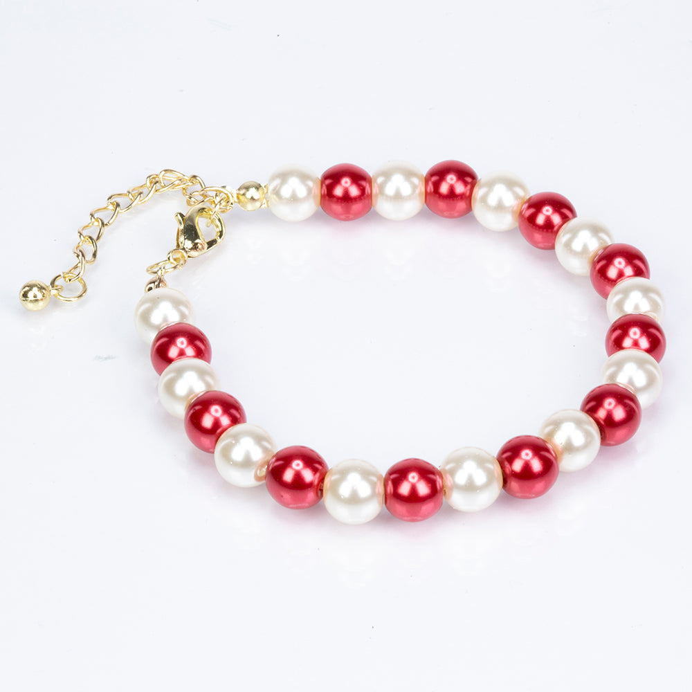 Conjunto de Aleación Bañado en Oro con Perla de cristal y Cristal Emporia® Rojo ( Collar +Pendientes +Pulsera )