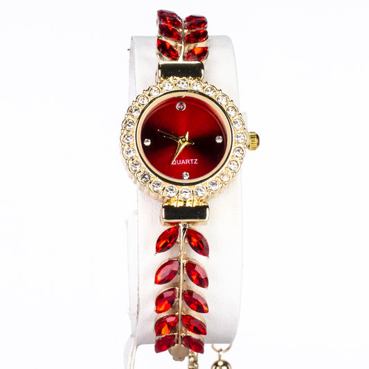 Reloj de Aleación Bañado en Oro con Rubí y Cristal Emporia® Rojo