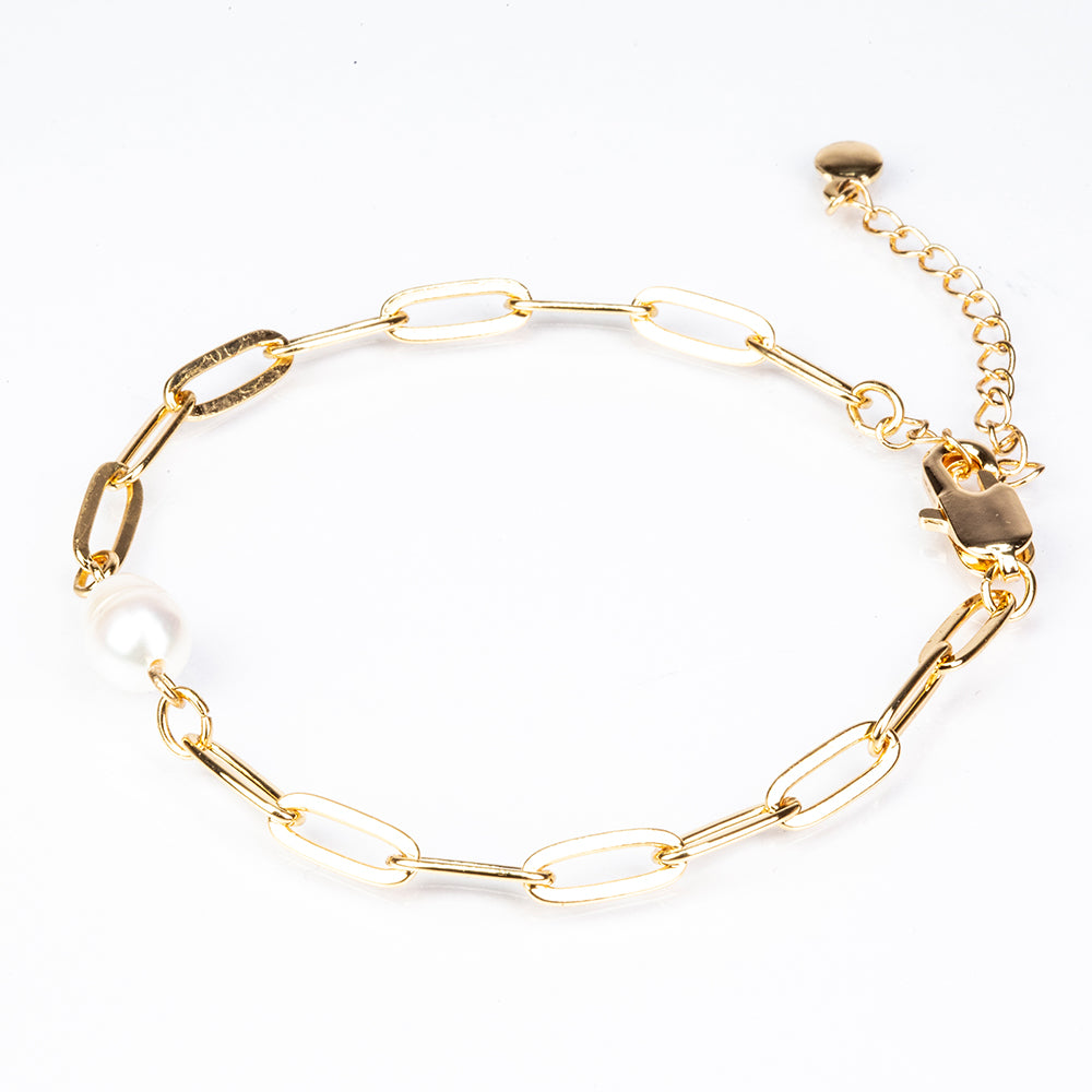 Pulsera de Aleación Bañado en Oro con Perla de cristal 1 