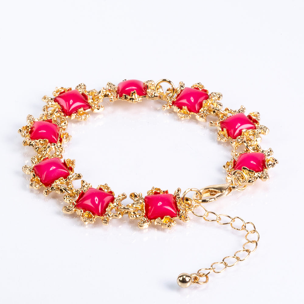 Conjunto de Aleación Bañado en Oro con Cristal Emporia® Rojo y Cristal Emporia® Blanco ( Collar +Pendientes +Pulsera )