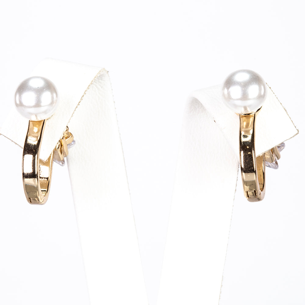 Pendientes de Aleación Bañado en Oro con Perla de cristal y Cristal Emporia® Blanco 1 