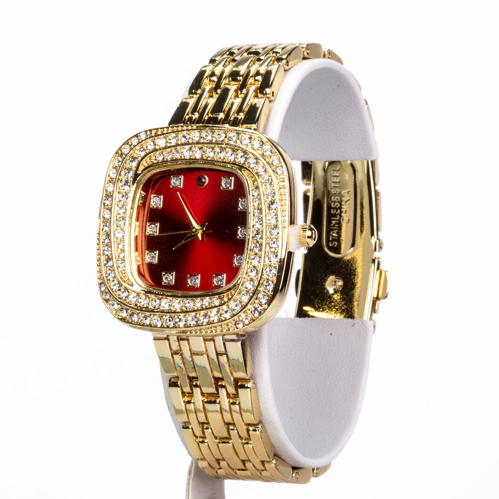 Reloj de Aleación Bañado en Oro con Rubí y Cristal Emporia® Blanco ( Pulsera ) 5 