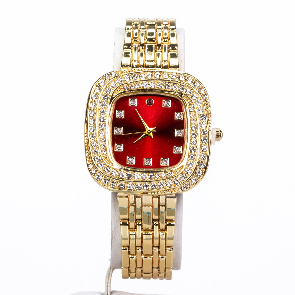 Reloj de Aleación Bañado en Oro con Rubí y Cristal Emporia® Blanco ( Pulsera )