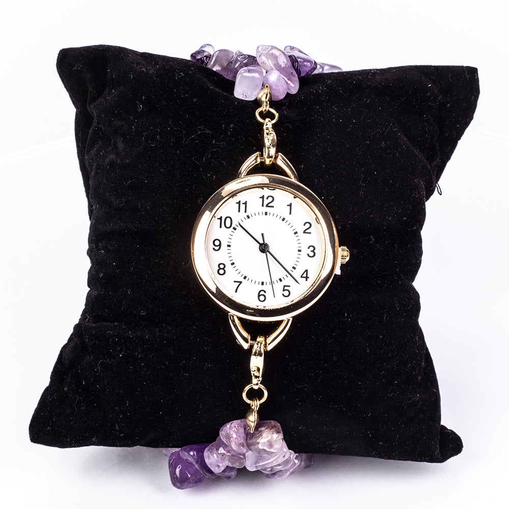 Reloj de Aleación Bañado en Oro con Turquesa y Amatista ( Pulsera )