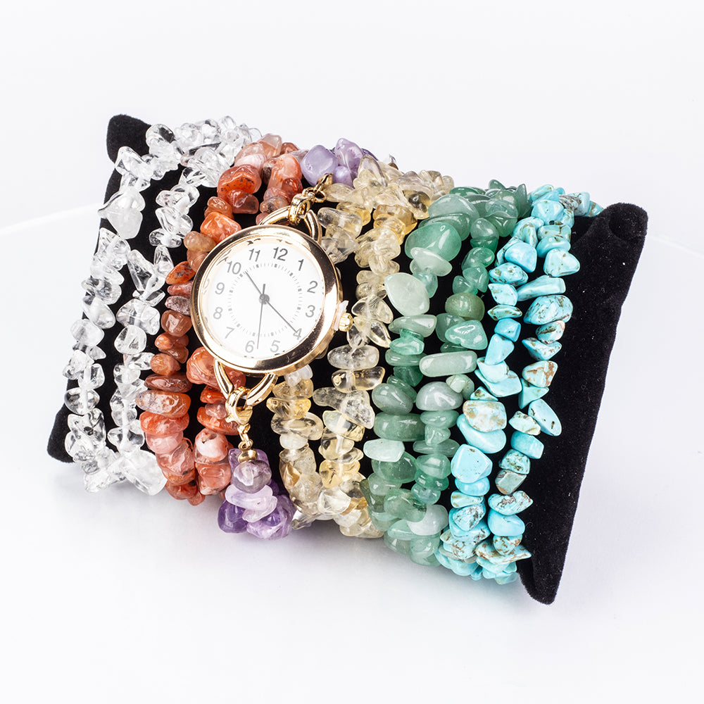 Reloj de Aleación Bañado en Oro con Turquesa y Amatista ( Pulsera )