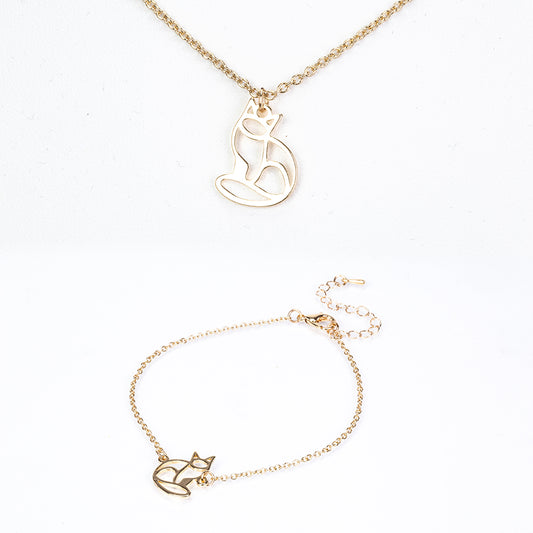 Conjunto de Aleación Bañado en Oro ( Collar +Pulsera +Colgante )