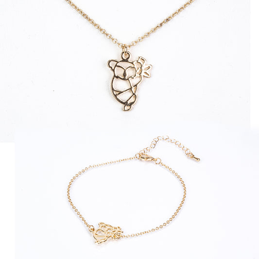 Conjunto de Aleación Bañado en Oro ( Collar +Pulsera )