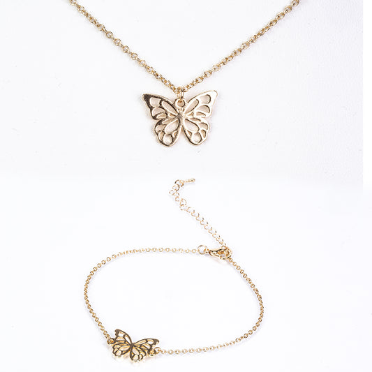 Conjunto de Aleación Bañado en Oro ( Collar +Pulsera )