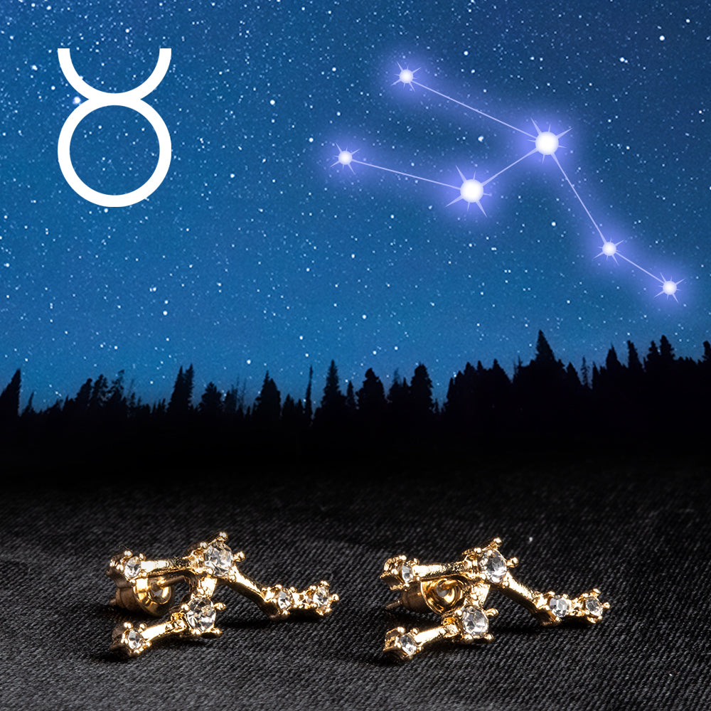 Tauro Pendientes de Aleación Bañado en Oro con Cristal Emporia® Blanco 1 