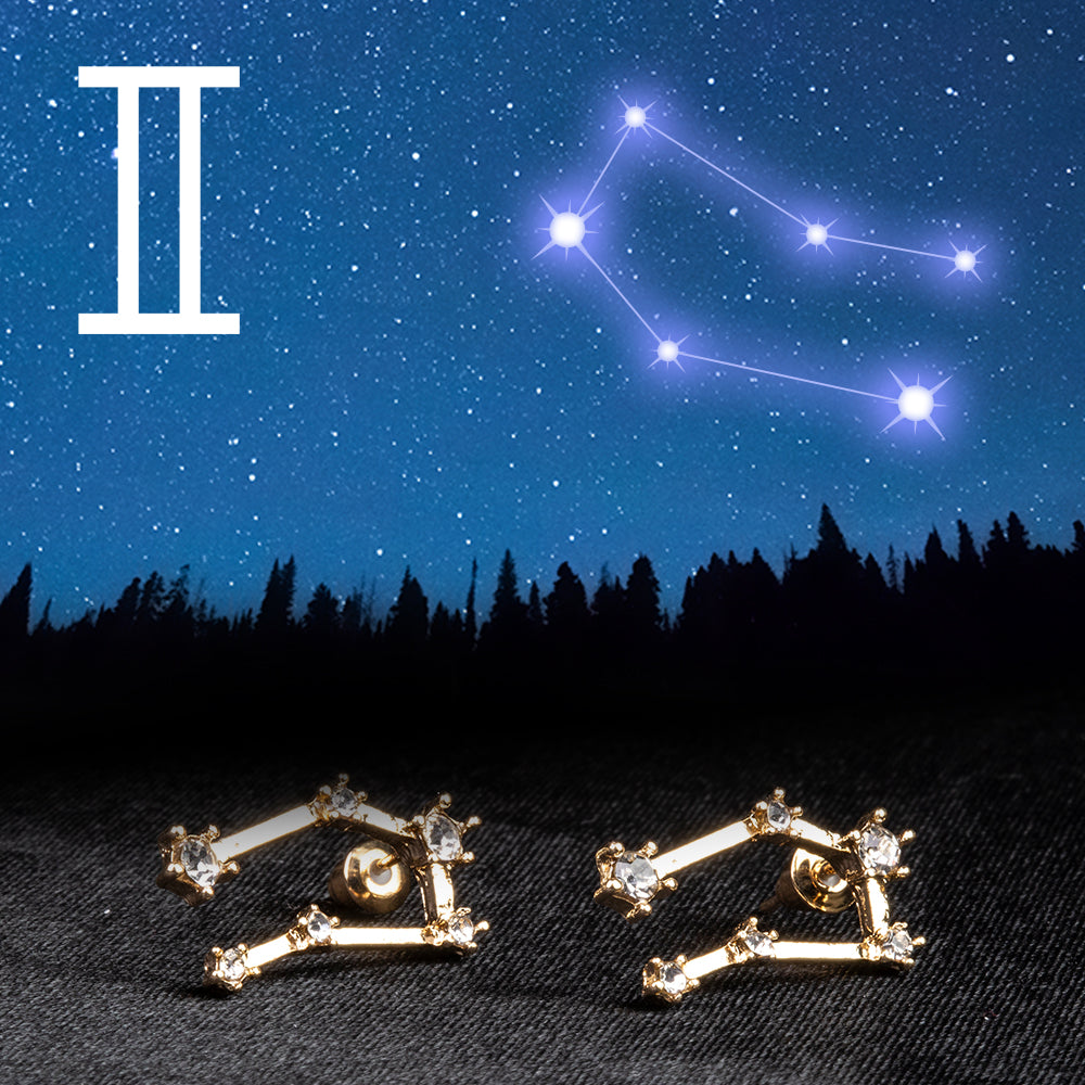 Géminis Pendientes de Aleación Bañado en Oro con Cristal Emporia® Blanco 1 