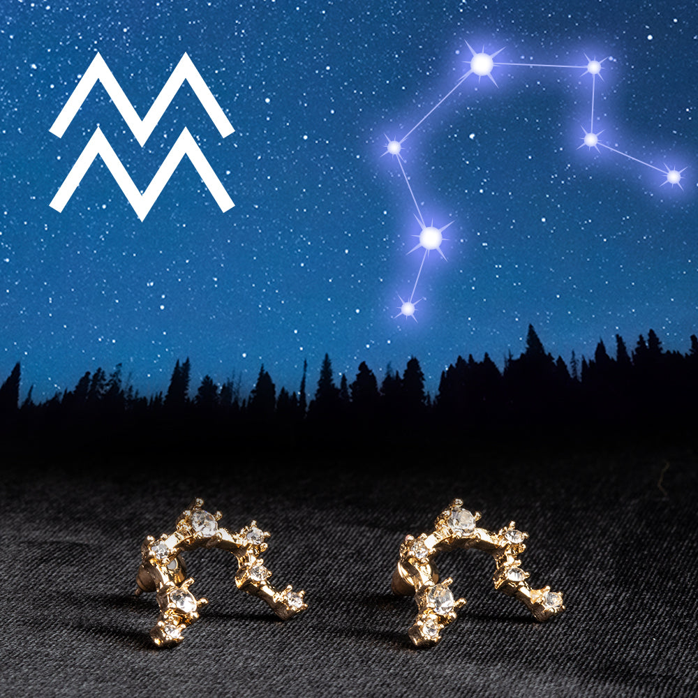 Acuario Pendientes de Aleación Bañado en Oro con Cristal Emporia® Blanco 1 