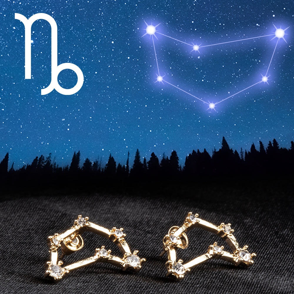 Capricornio Pendientes de Aleación Bañado en Oro con Cristal Emporia® Blanco 1 