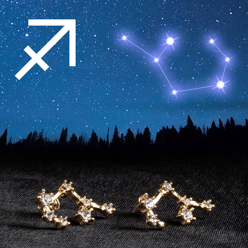 Sagitario Pendientes de Aleación Bañado en Oro con Cristal Emporia® Blanco 1 