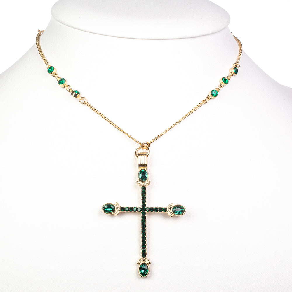 Cruz Collar de Aleación Bañado en Oro con Cristal Emporia® Verde ( Collar +Colgante ) 1 
