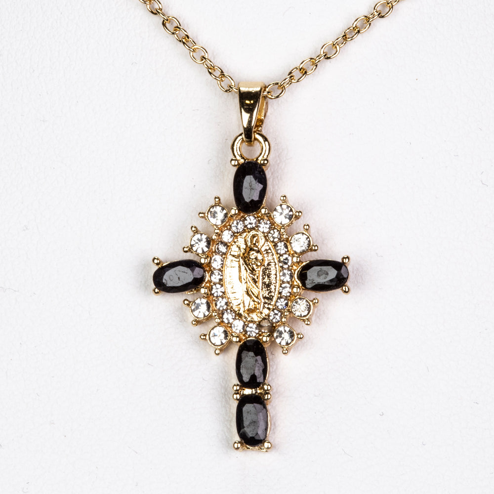 Cruz Collar de Aleación Bañado en Oro con Zafiro y Cristal Emporia® Blanco ( Collar +Colgante ) 1 