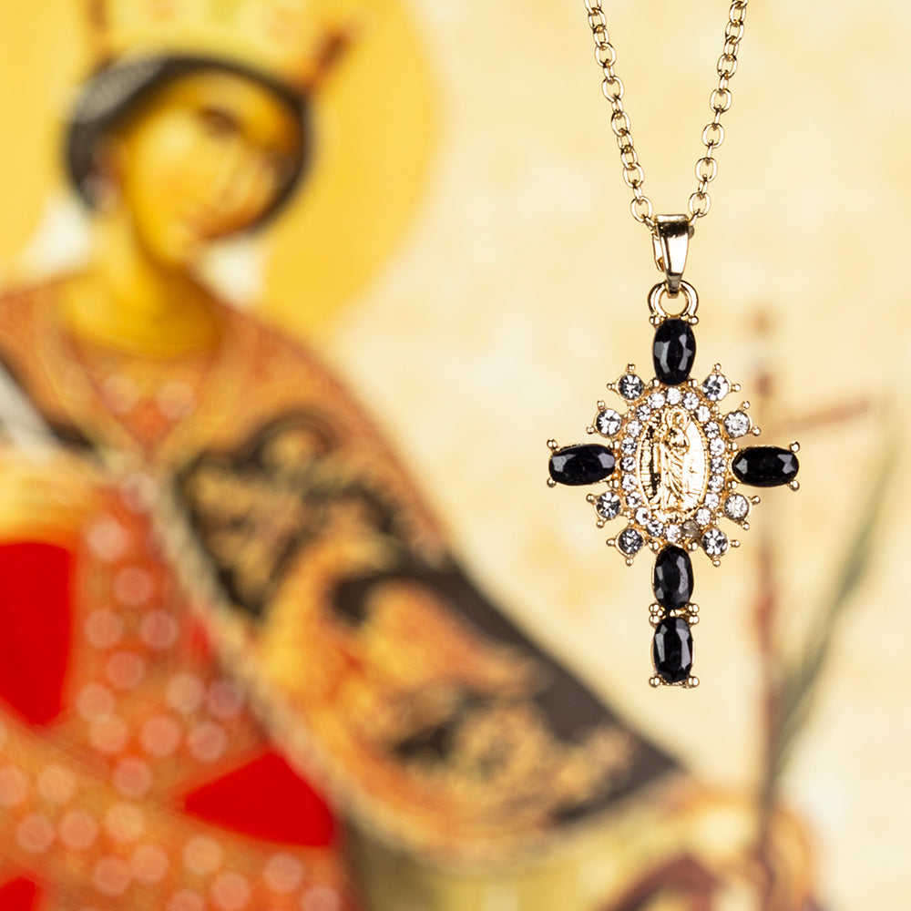 Cruz Collar de Aleación Bañado en Oro con Zafiro y Cristal Emporia® Blanco ( Collar +Colgante ) 2 