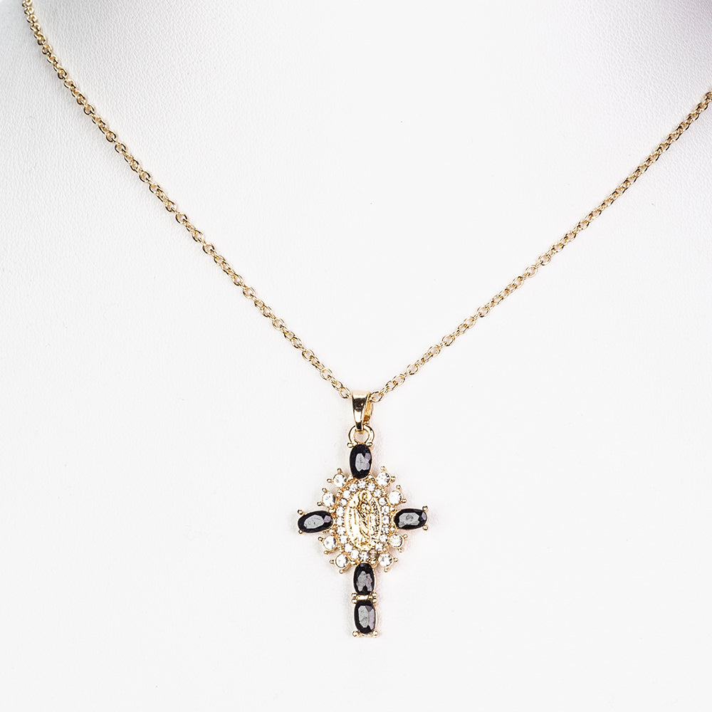 Cruz Collar de Aleación Bañado en Oro con Zafiro y Cristal Emporia® Blanco ( Collar +Colgante ) 3 