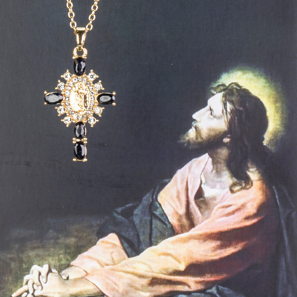 Cruz Collar de Aleación Bañado en Oro con Zafiro y Cristal Emporia® Blanco ( Collar +Colgante )