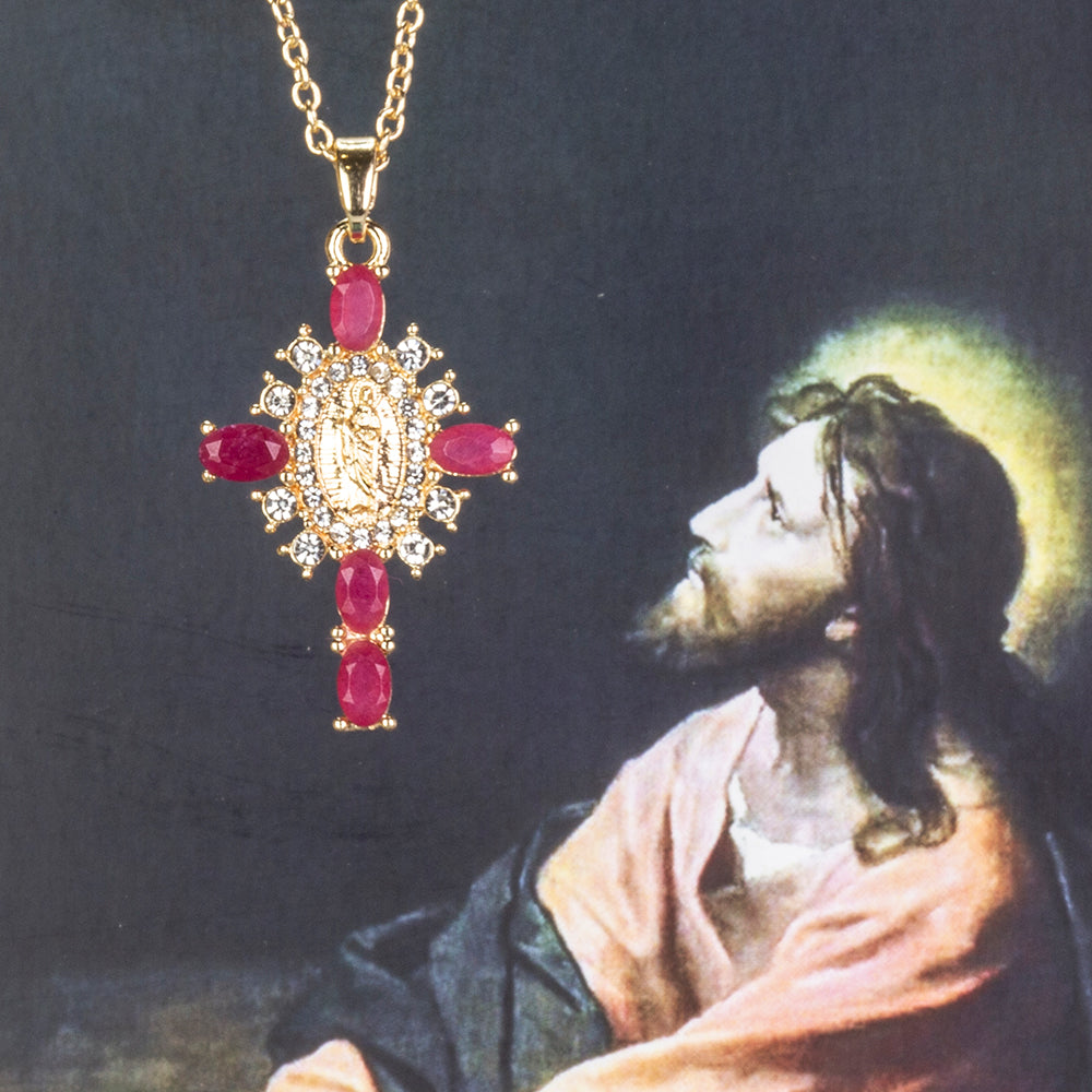 Cruz Collar de Aleación Bañado en Oro con Rubí y Cristal Emporia® Blanco ( Collar +Colgante ) 3 