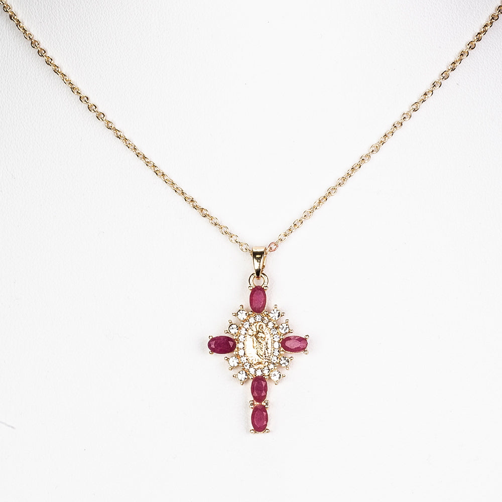 Cruz Collar de Aleación Bañado en Oro con Rubí y Cristal Emporia® Blanco ( Collar +Colgante ) 4 